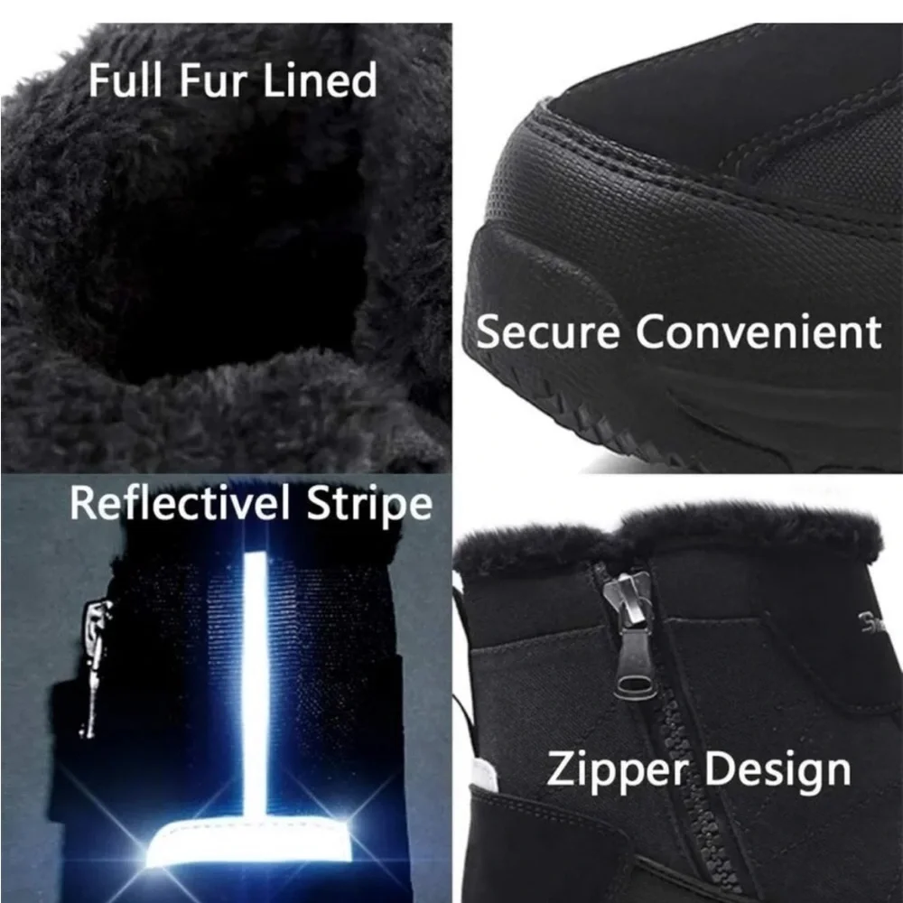 Silent Care Fur Lined Winter Boots Waterproof Reflective Zippers